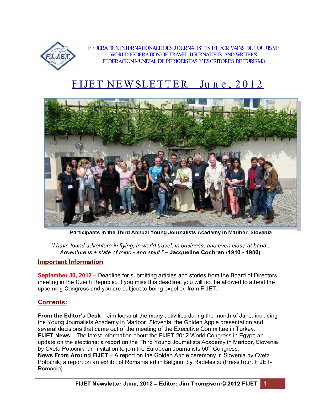 FIJET NEWSLETTER – June, 2012