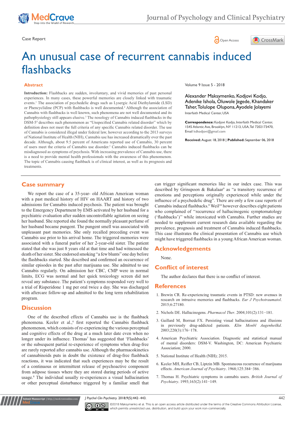 An Unusual Case of Recurrent Cannabis Induced Flashbacks