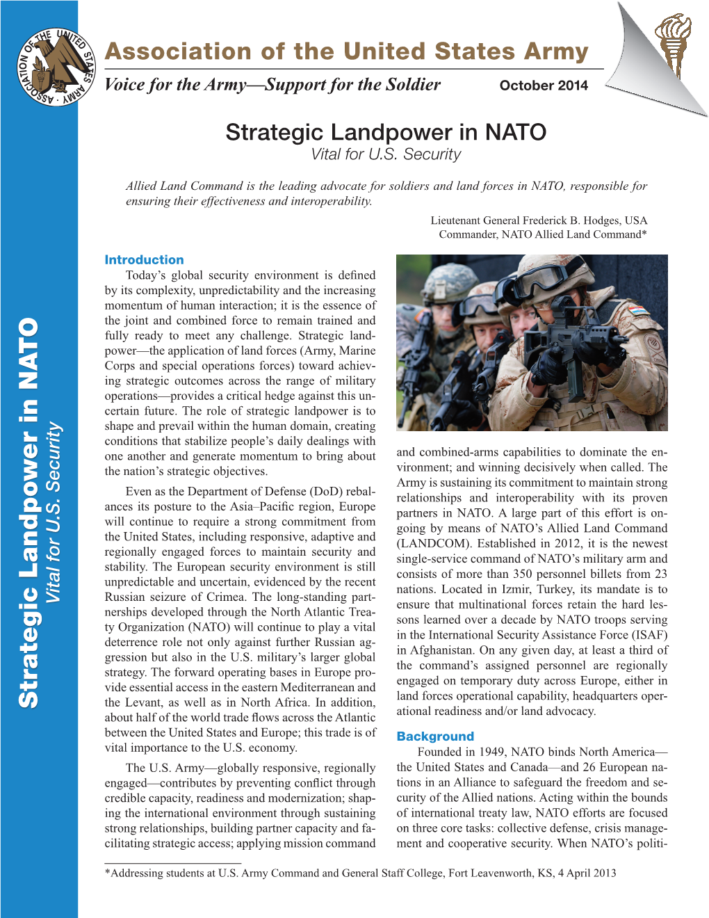 Strategic Landpower in NATO Vital for U.S