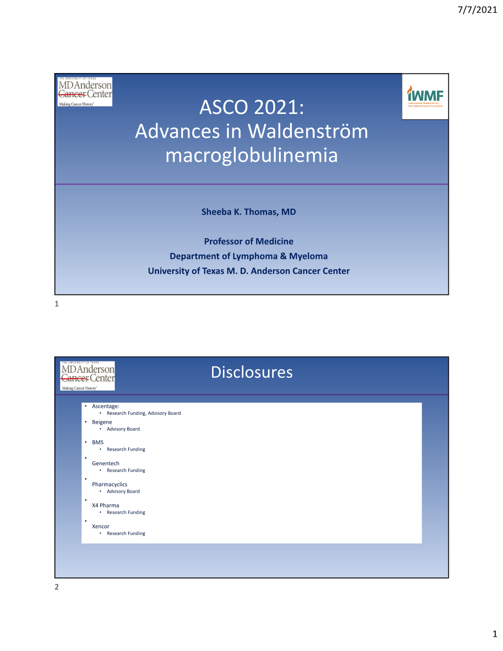 ASCO 2021: Advances in Waldenström Macroglobulinemia