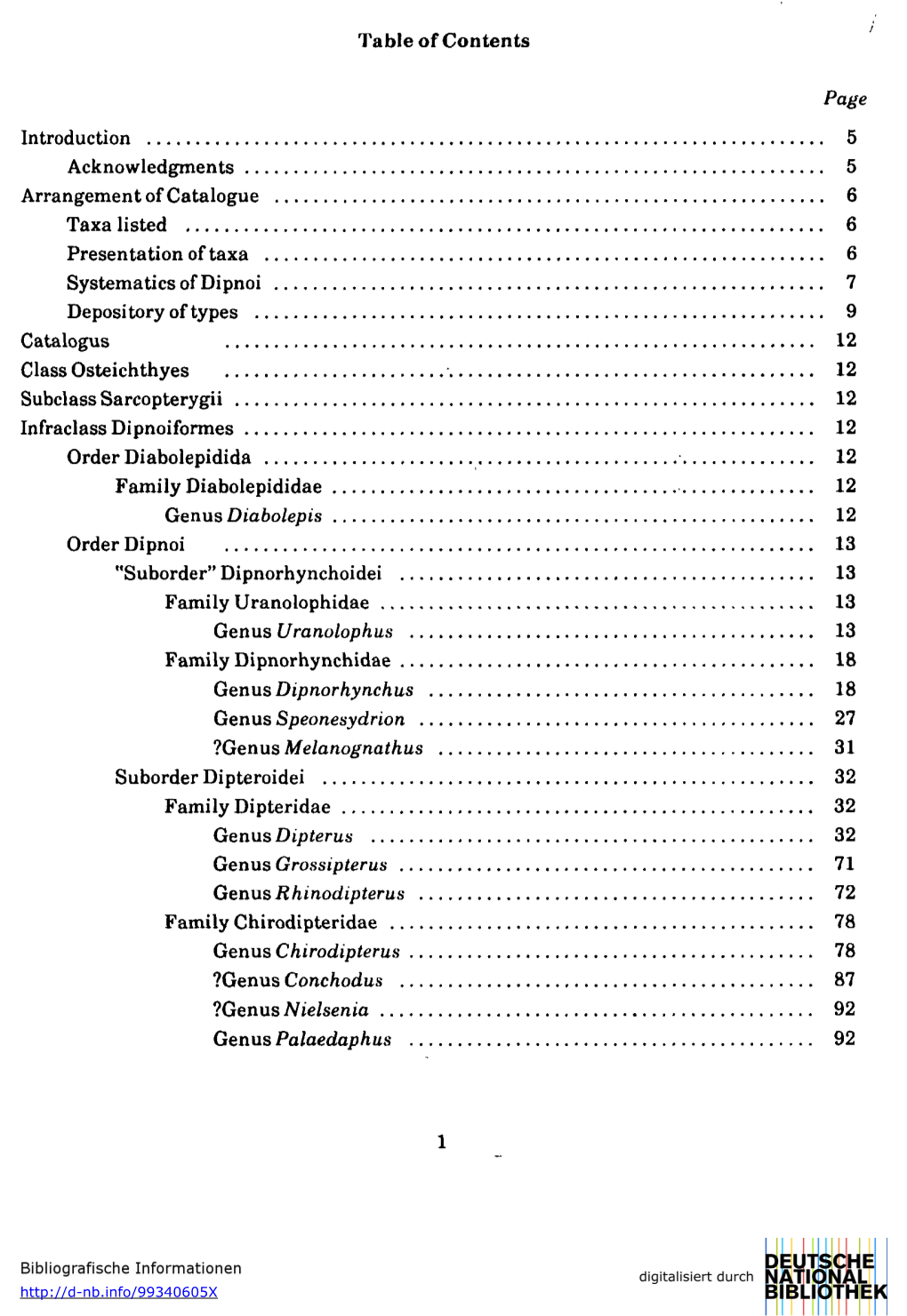 Table of Contents Introduction 5 Acknowledgments 5 Arrangement of Catalogue 6 Taxa Listed 6 Presentation of Taxa 6 Systematics O