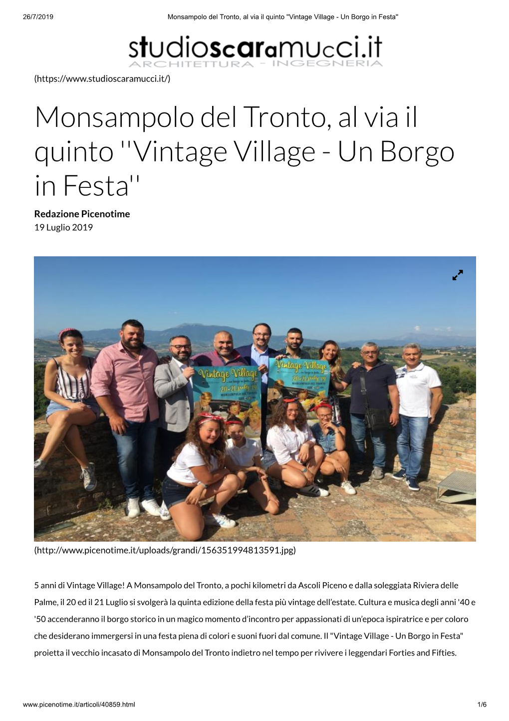 Monsampolo Del Tronto, Al Via Il Quinto ''Vintage Village - Un Borgo in Festa''