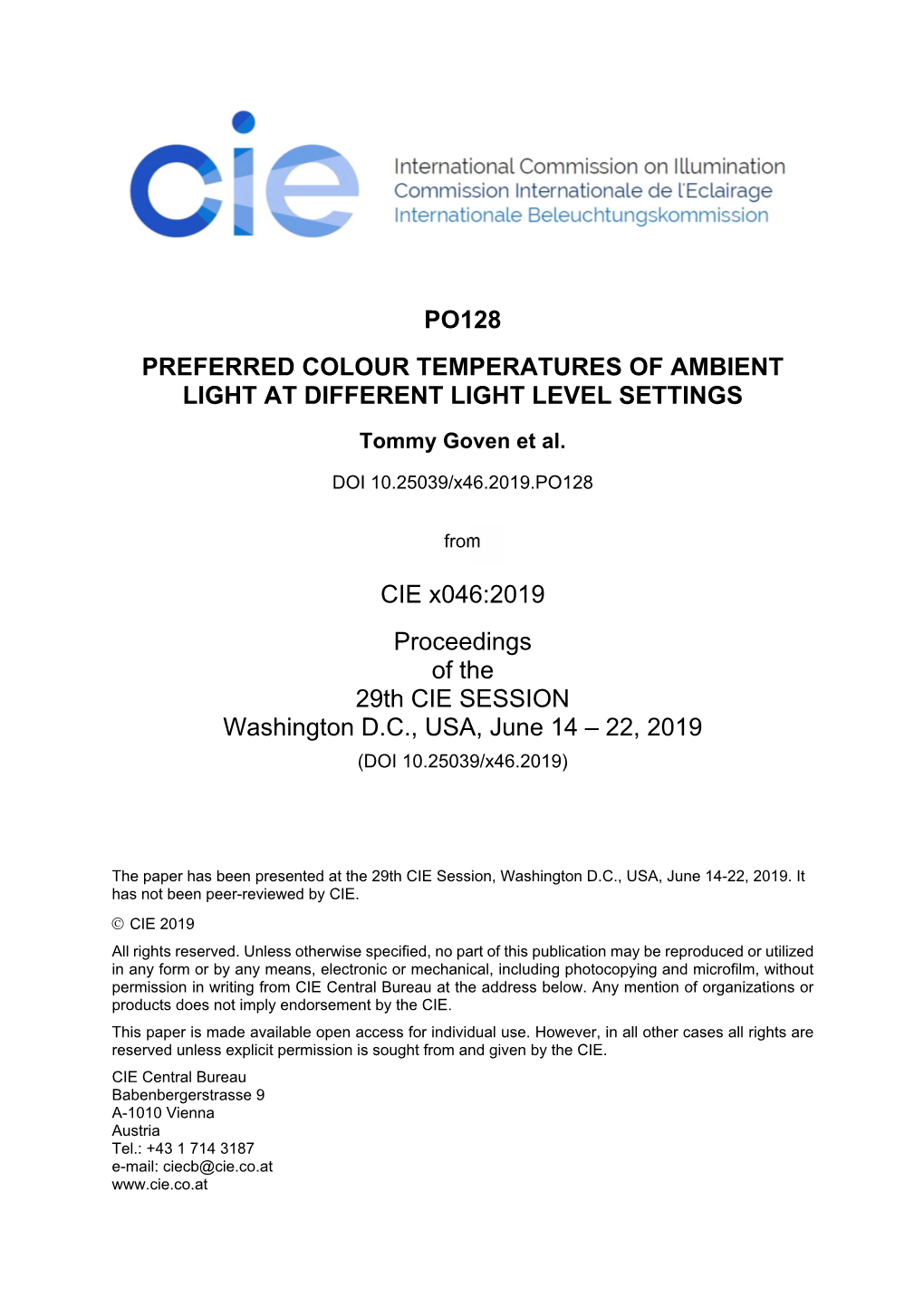 Preferred Colour Temperatures of Ambient Light at Different Light Level Settings