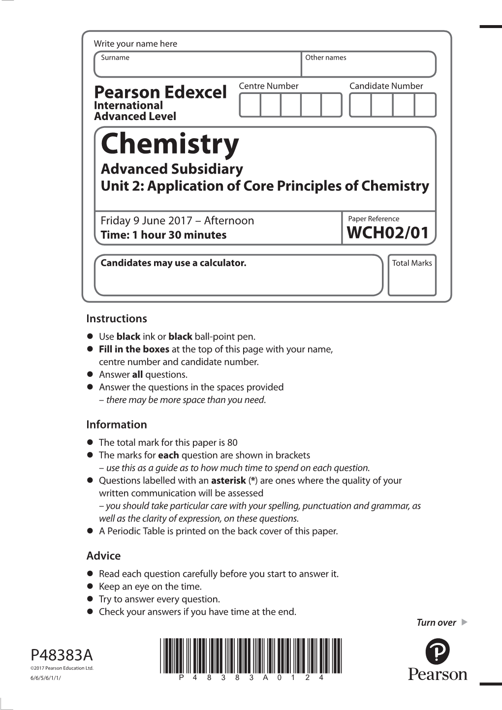 Chemistry Advanced Subsidiary Unit 2: Application of Core Principles of Chemistry