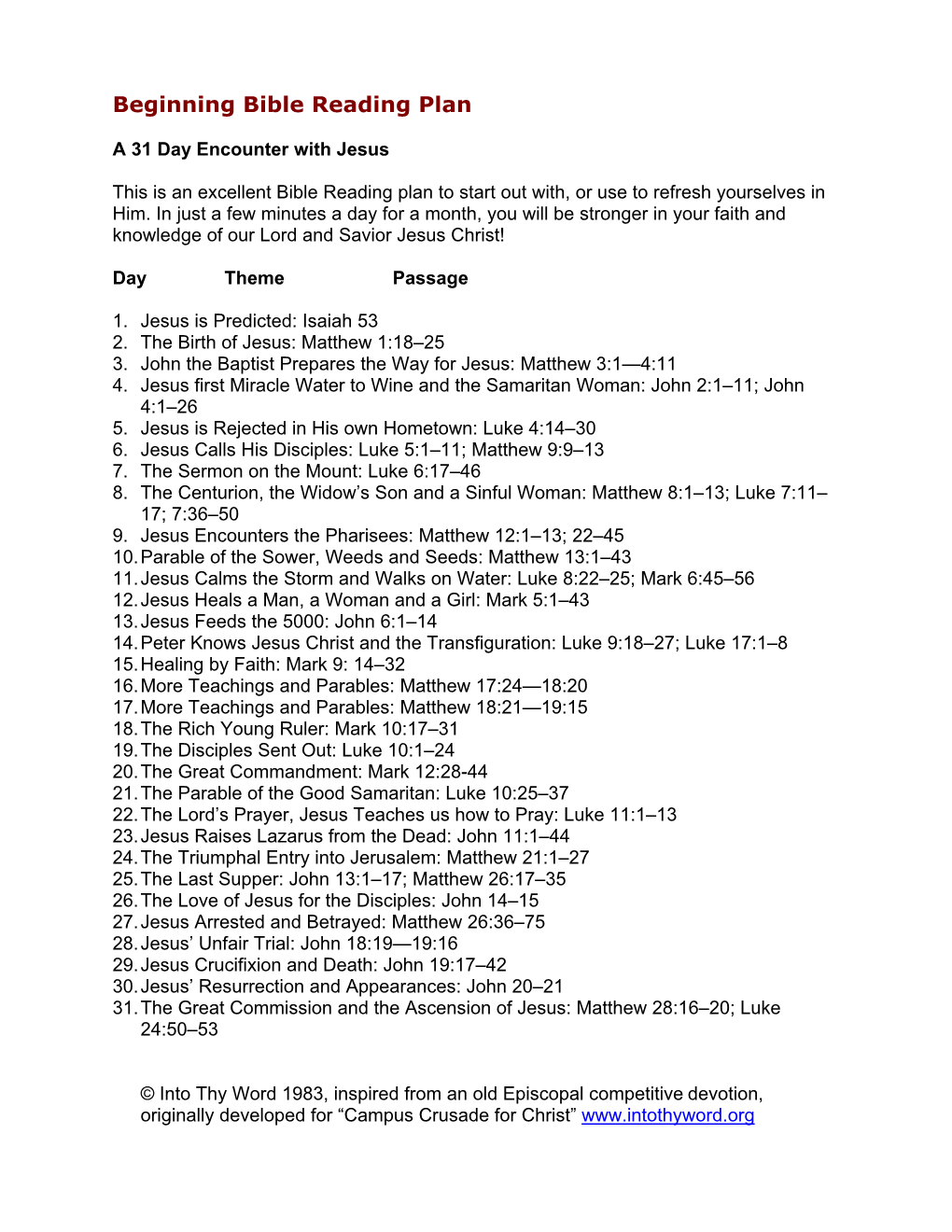 Beginning Bible Reading Plan