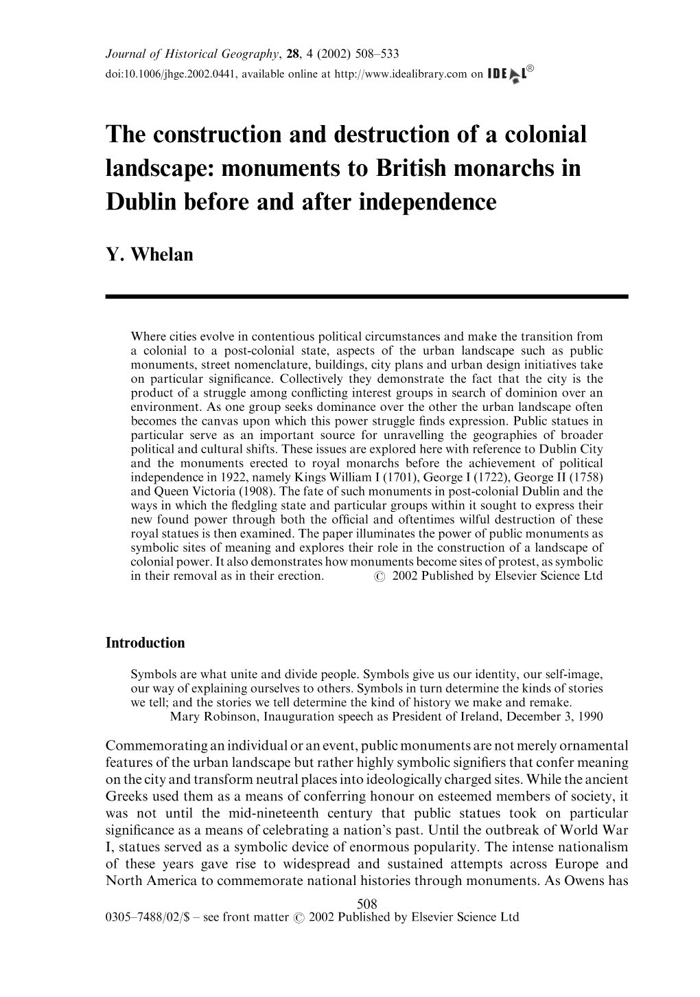 Monuments to British Monarchs in Dublin Before and After Independence