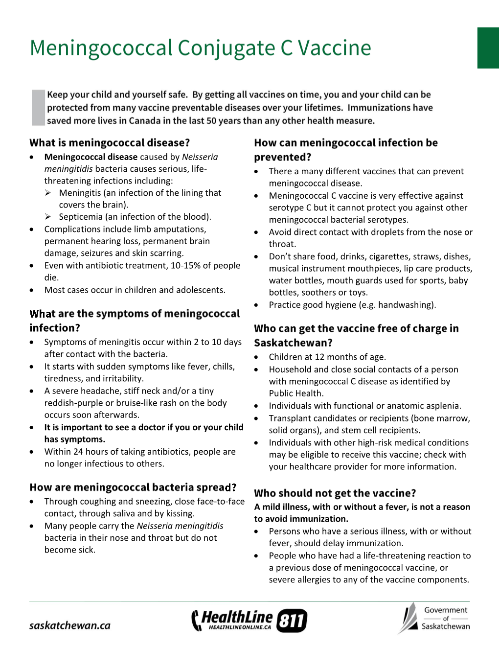 Meningococcal Conjugate C Vaccine