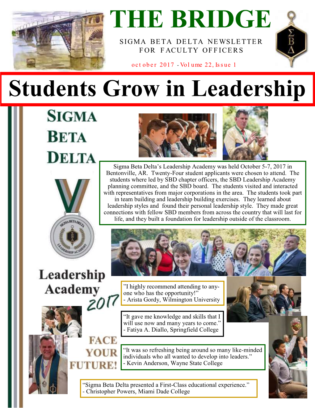 The Bridge Sigma Beta Delta Newsletter for Faculty Officers