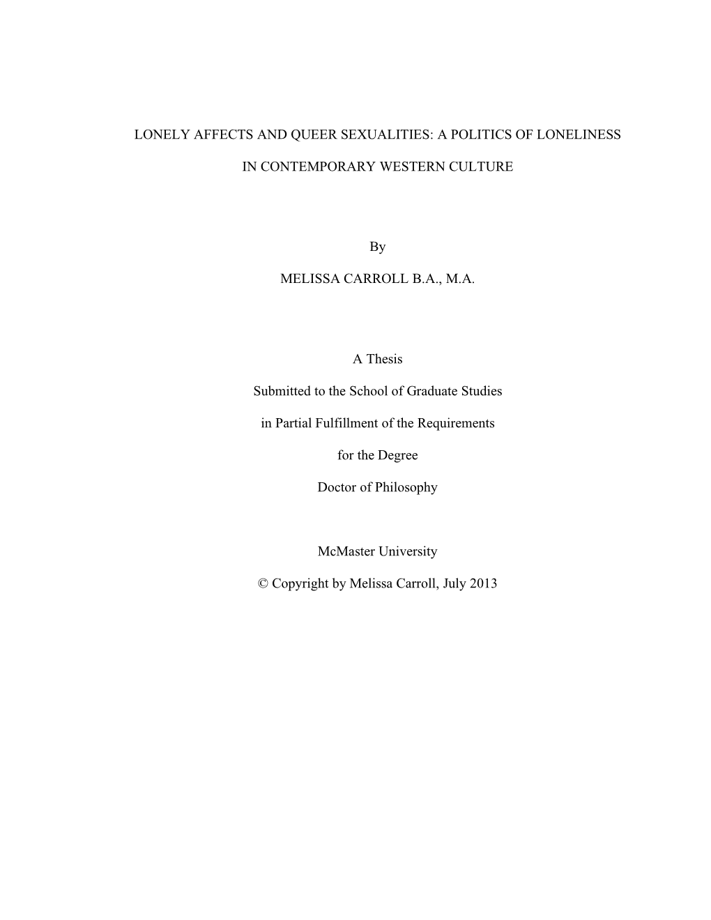 Lonely Affects and Queer Sexualities: a Politics of Loneliness