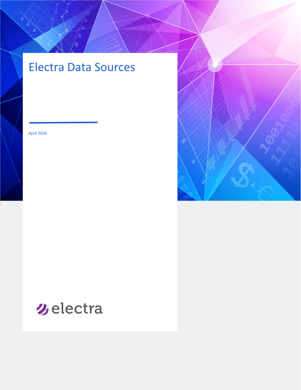 Electra Data Sources V20200420 Page 1