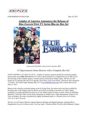 Aniplex of America Announces the Release of Blue Exorcist First TV Series Blu-Ray Box Set