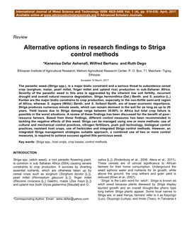 Alternative Options in Research Findings to Striga Control Methods