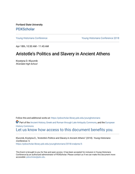 Aristotle's Politics and Slavery in Ancient Athens