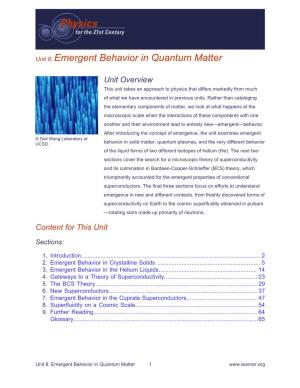 Unit 8: Emergent Behavior in Quantum Matter