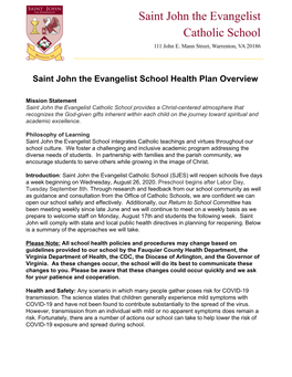 Saint John the Evangelist School Health Plan Overview