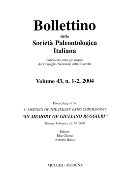 Bollettino Della Societnpaleontologic a Itatiana