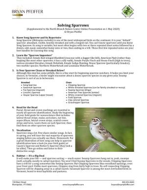 Solving Sparrows (Supplemental to the North Branch Nature Center Online Presentation on 1 May 2020) © Bryan Pfeiffer