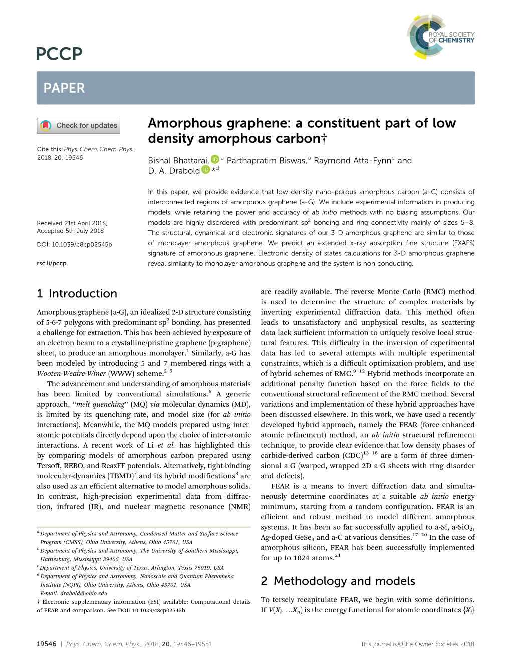 Amorphous Graphene: a Constituent Part of Low Density Amorphous Carbon† Cite This: Phys