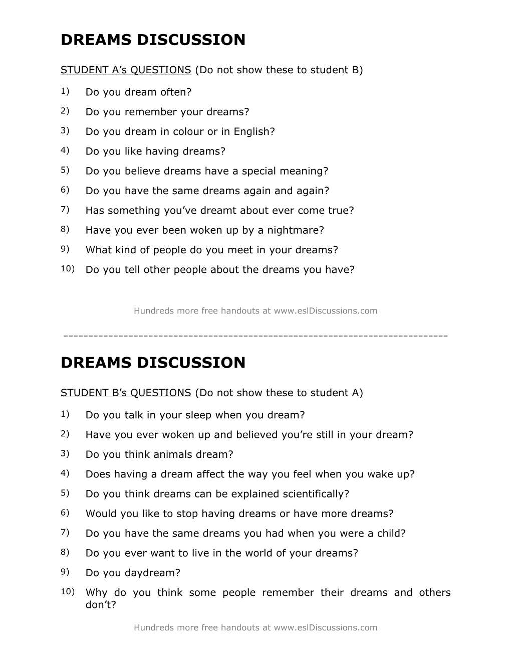 ESL Conversation Lesson on Dreams