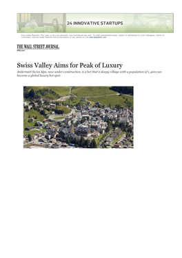 Swiss Valley Aims for Peak of Luxury