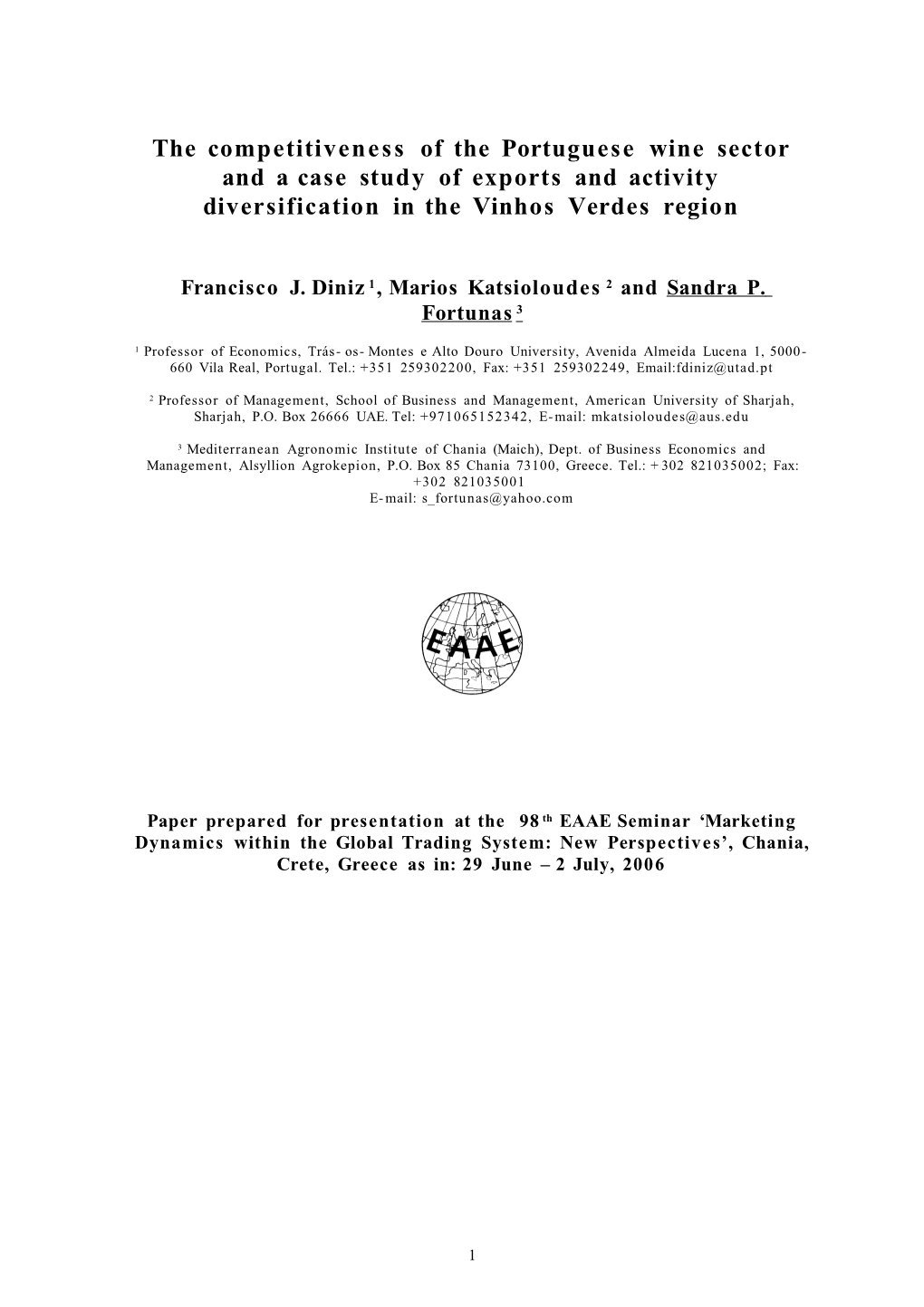 The Competitiveness of the Portuguese Wine Sector and a Case Study of Exports and Activity Diversification in the Vinhos Verdes Region