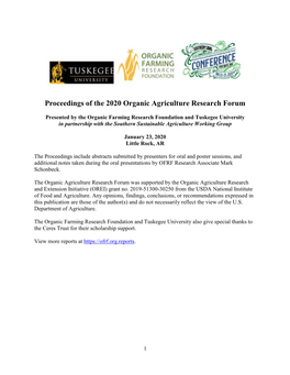 Proceedings of the 2020 Organic Agriculture Research Forum