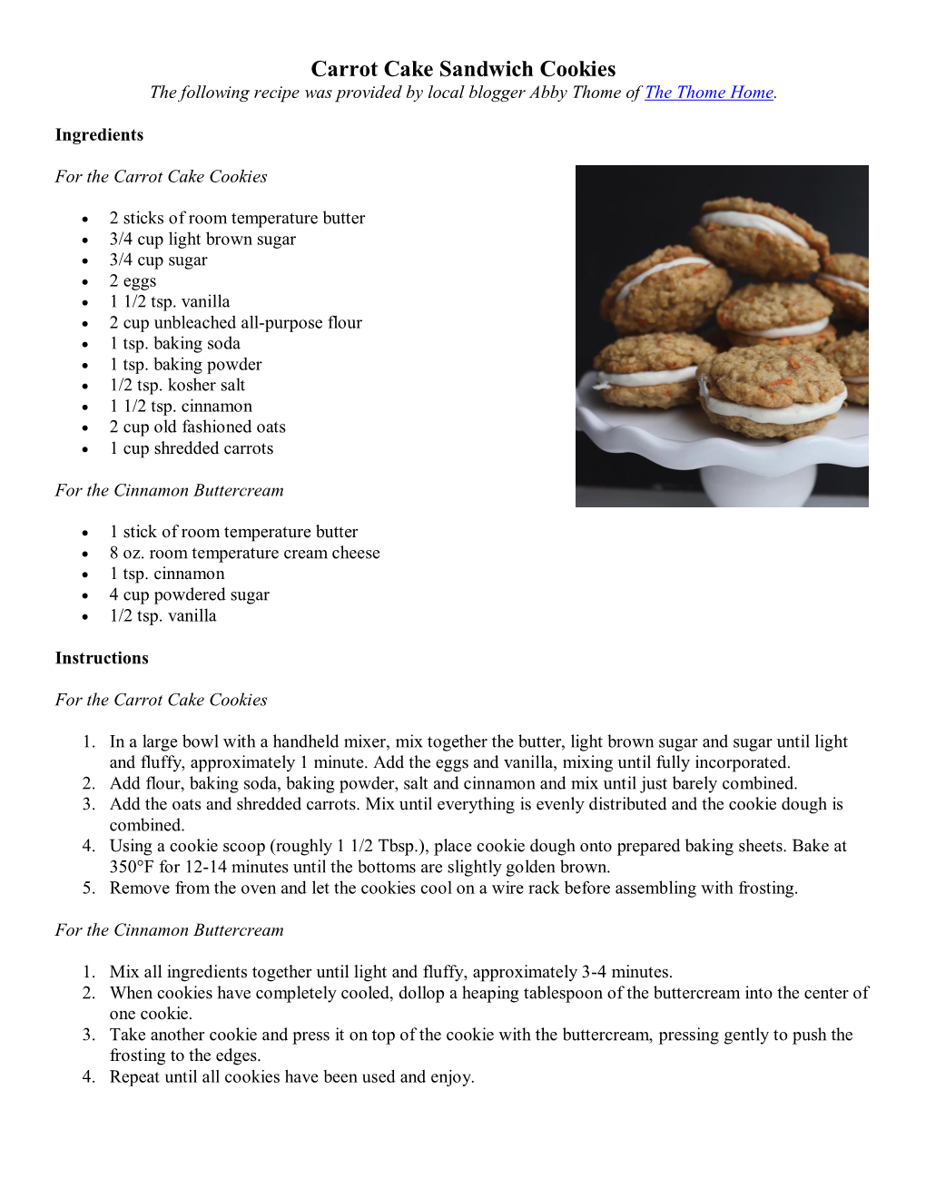 To Print the Recipe for Carrot Cake Sandwich Cookies