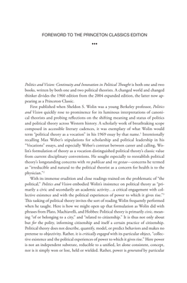 FOREWORD to the PRINCETON CLASSICS EDITION Politics And