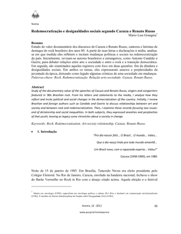 Redemocratização E Desigualdades Sociais Segundo Cazuza E Renato Russo Mario Luis Grangeia*