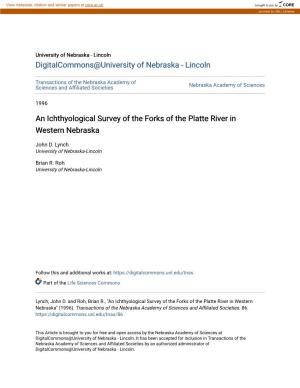 An Ichthyological Survey of the Forks of the Platte River in Western Nebraska