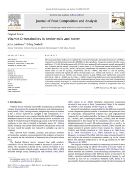 Vitamin D Metabolites in Bovine Milk and Butter Journal of Food