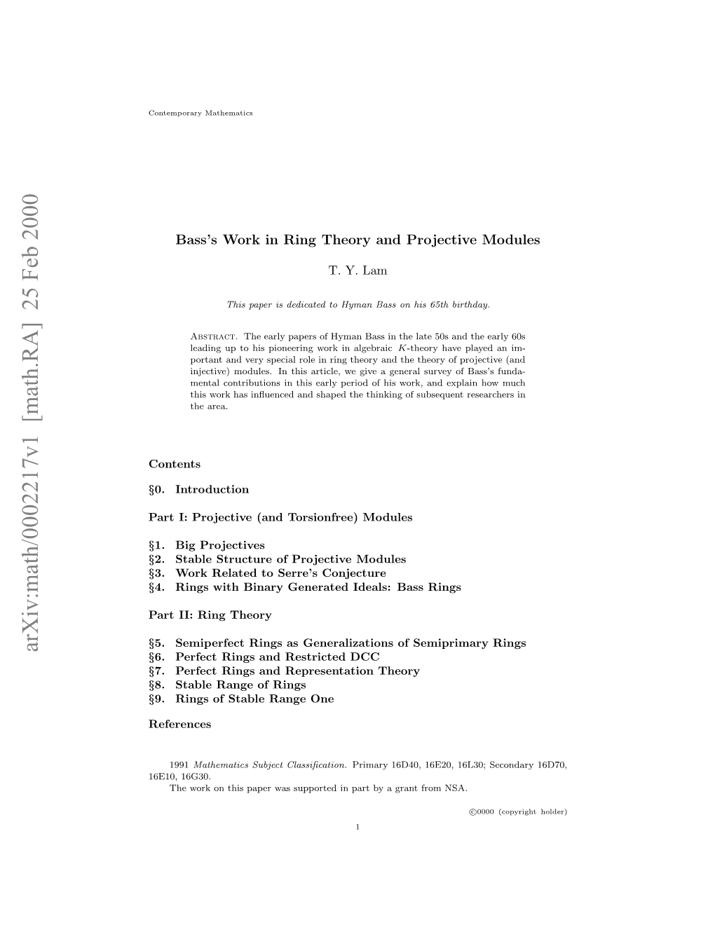 Arxiv:Math/0002217V1 [Math.RA] 25 Feb 2000 61,16G30