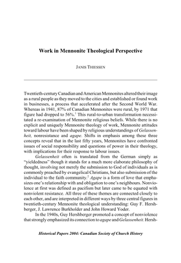 Work in Mennonite Theological Perspective