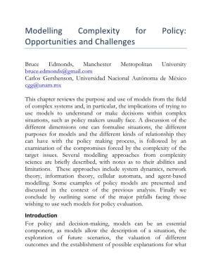 Modelling Complexity for Policy: Opportunities and Challenges