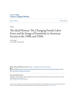 The Ideal Woman: the Changing Female Labor Force and the Image of Femininity in American Society in the 1940S and 1950S
