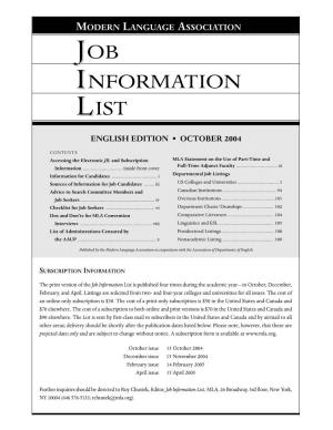 Job Information List Is Published Four Times During the Academic Year—In October, December, February, and April