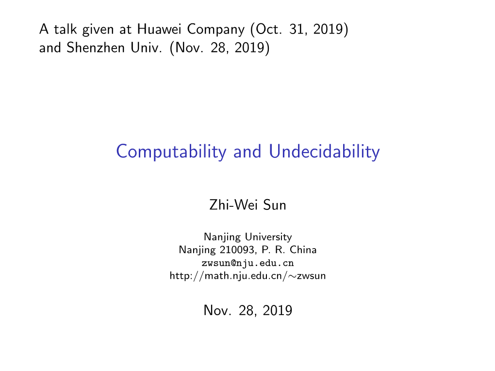 Computability and Undecidability