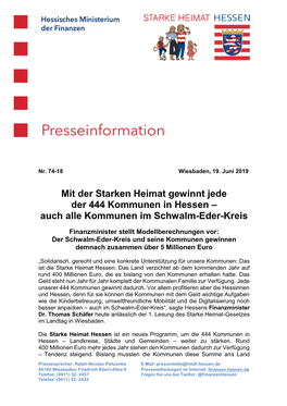 Mit Der Starken Heimat Gewinnt Jede Der 444 Kommunen in Hessen – Auch Alle Kommunen Im Schwalm-Eder-Kreis