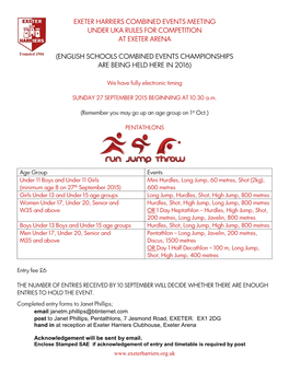 EXETER HARRIERS PENTS 2015 Entry Form PDF Version
