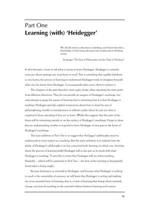 Part One Learning (With) 'Heidegger'
