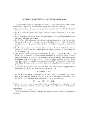 Algebraic Geometry, Sheet Iv: Lent 2020