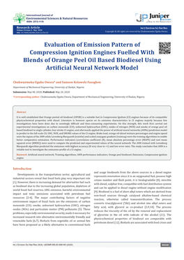 Evaluation of Emission Pattern of Compression Ignition Engines Fuelled with Blends of Orange Peel Oil Based Biodiesel Using Artificial Neural Network Model