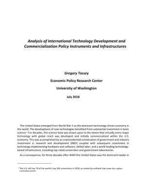 Analysis of International Technology Development and Commercialization Policy Instruments and Infrastructures