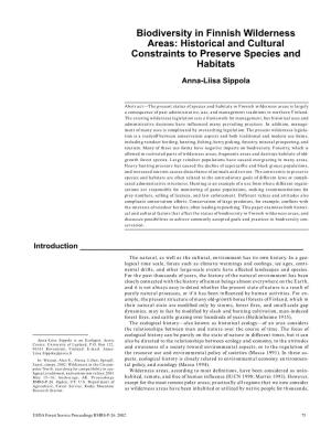 Biodiversity in Finnish Wilderness Areas: Historical and Cultural Constraints to Preserve Species and Habitats