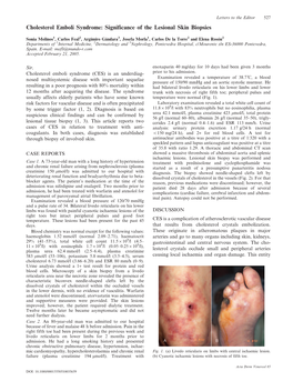 Cholesterol Emboli Syndrome: Significance of the Lesional Skin Biopsies