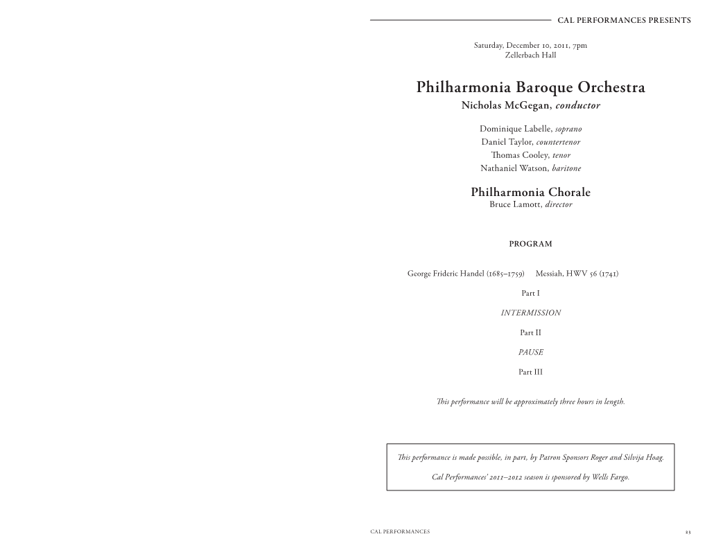 Philharmonia Baroque Orchestra Nicholas Mcgegan, Conductor