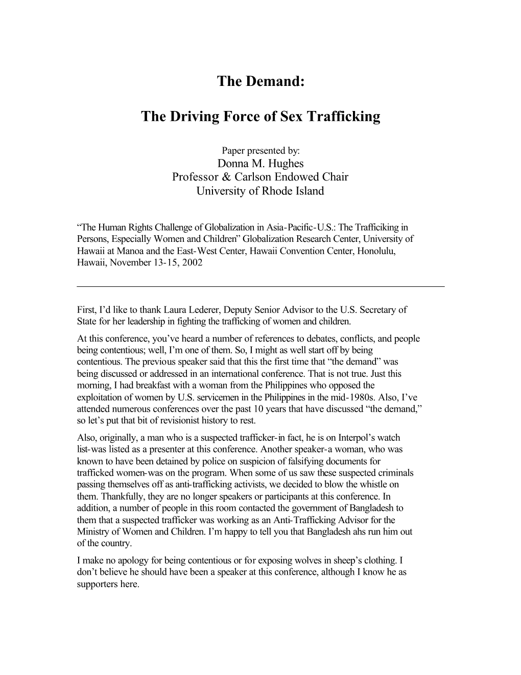 The Demand: the Driving Force of Sex Trafficking