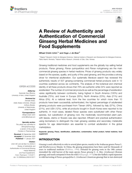 A Review of Authenticity and Authentication of Commercial Ginseng Herbal Medicines and Food Supplements