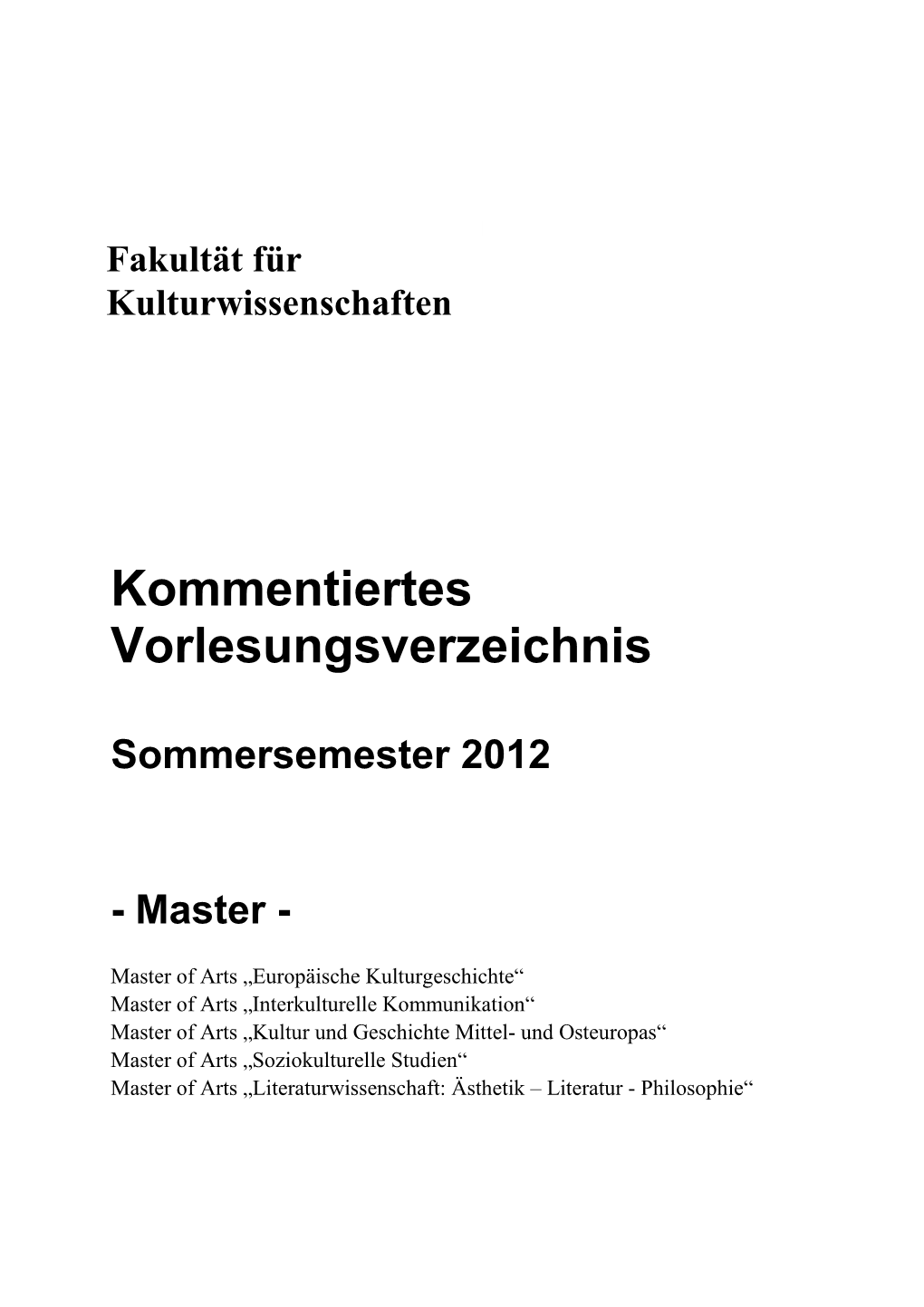 MA-Studiengänge Sose 2012