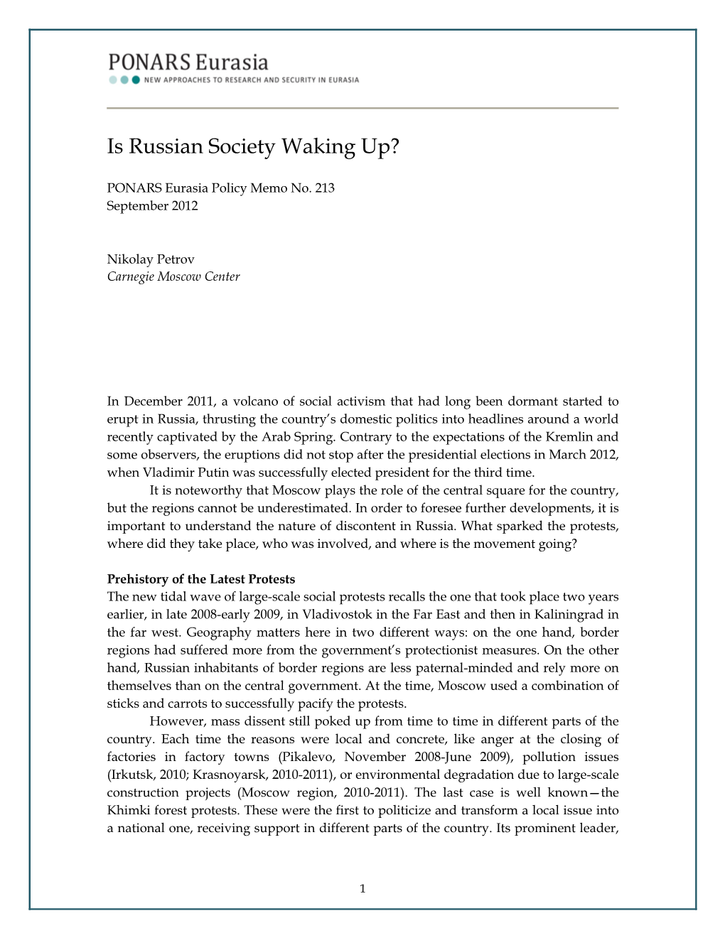 Is Russian Society Waking Up?